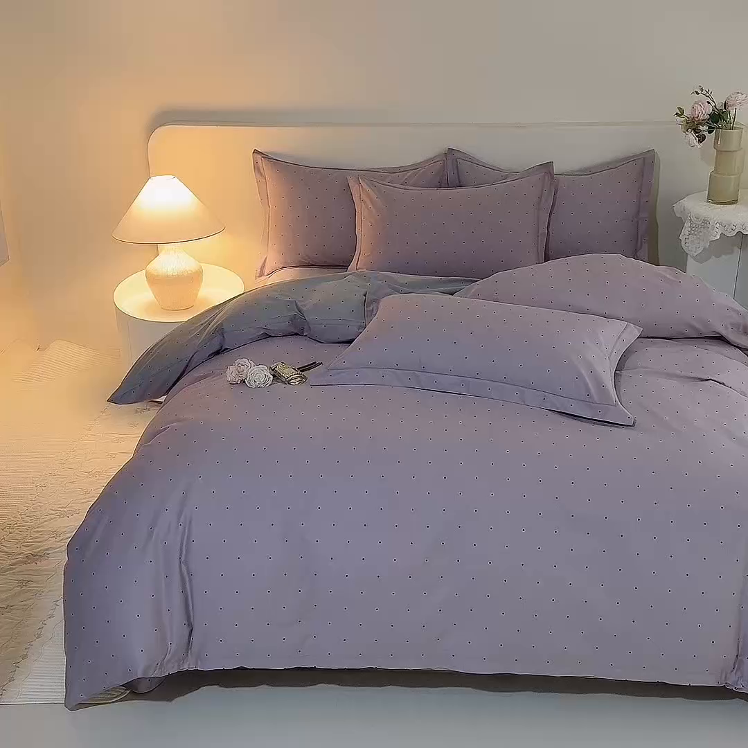 91家纺网 家纺一手货源 找家纺 磨毛世家家纺 206新款铂金凯丽全棉四件套 芝芙-紫灰