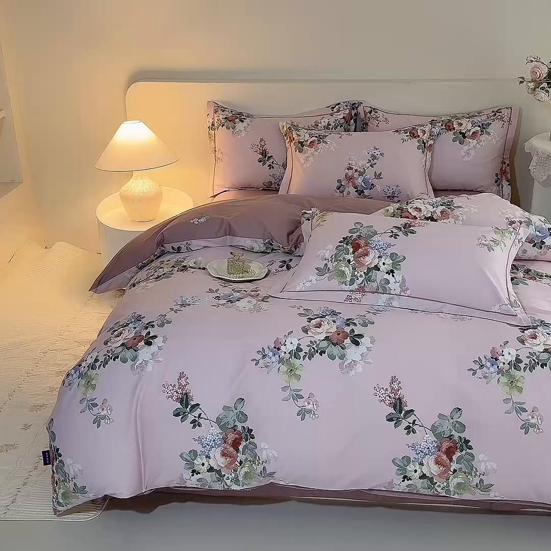 91家纺网 家纺一手货源 找家纺 磨毛世家家纺 206新款铂金凯丽全棉四件套 似水柔情-粉