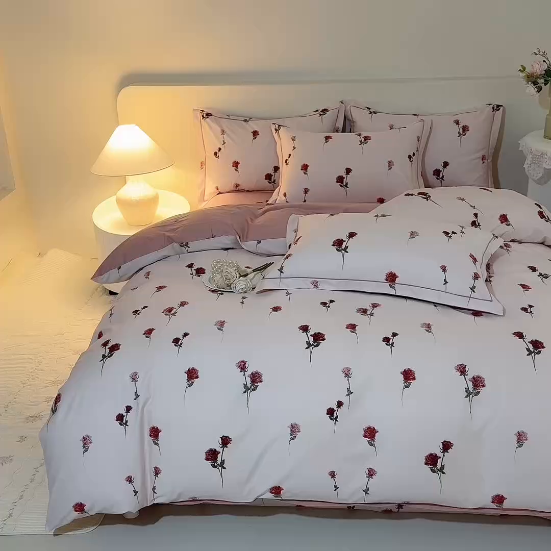 91家纺网 家纺一手货源 找家纺 磨毛世家家纺 206新款铂金凯丽全棉四件套 墨尔本玫瑰
