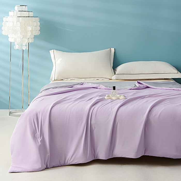 91家纺网 家纺一手货源 找家纺 益多眠 2026新款A类凉感丝羽丝棉夏被夏凉被空调被 淡紫灰