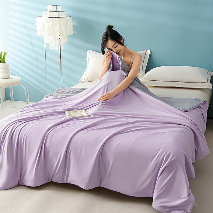 91家纺网 家纺一手货源 找家纺 益多眠 2026新款A类凉感丝羽丝棉夏被夏凉被空调被 淡紫灰