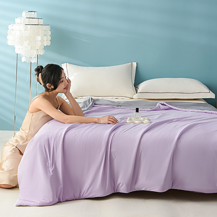 91家纺网 家纺一手货源 找家纺 益多眠 2026新款A类凉感丝羽丝棉夏被夏凉被空调被 淡紫灰