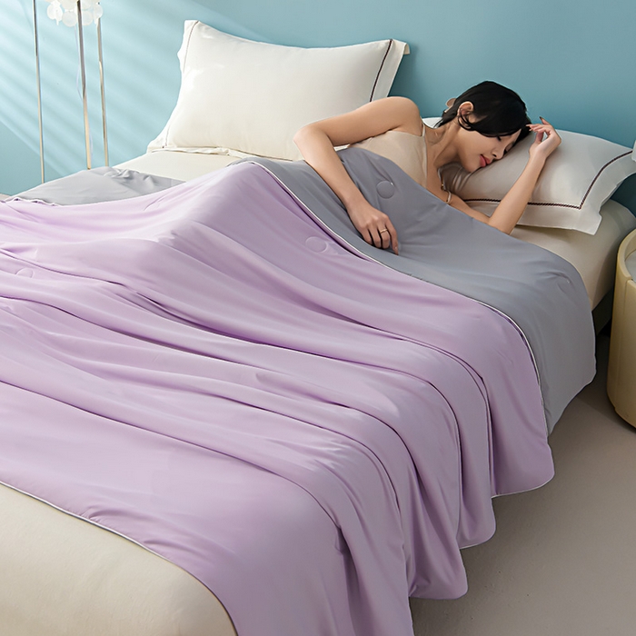 91家纺网 家纺一手货源 找家纺 益多眠 2026新款A类凉感丝羽丝棉夏被夏凉被空调被 淡紫灰