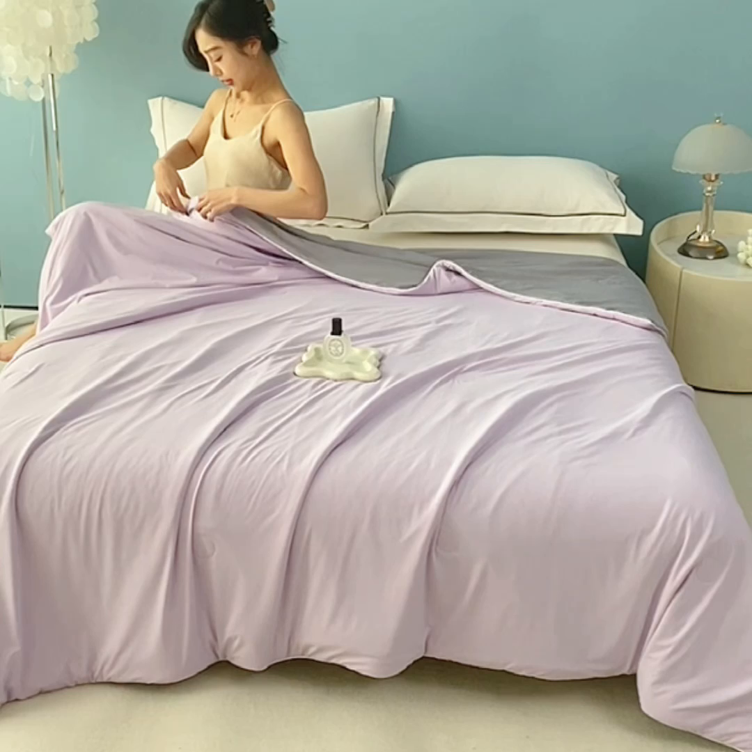 91家纺网 家纺一手货源 找家纺 益多眠 2026新款A类凉感丝羽丝棉夏被夏凉被空调被 淡紫灰