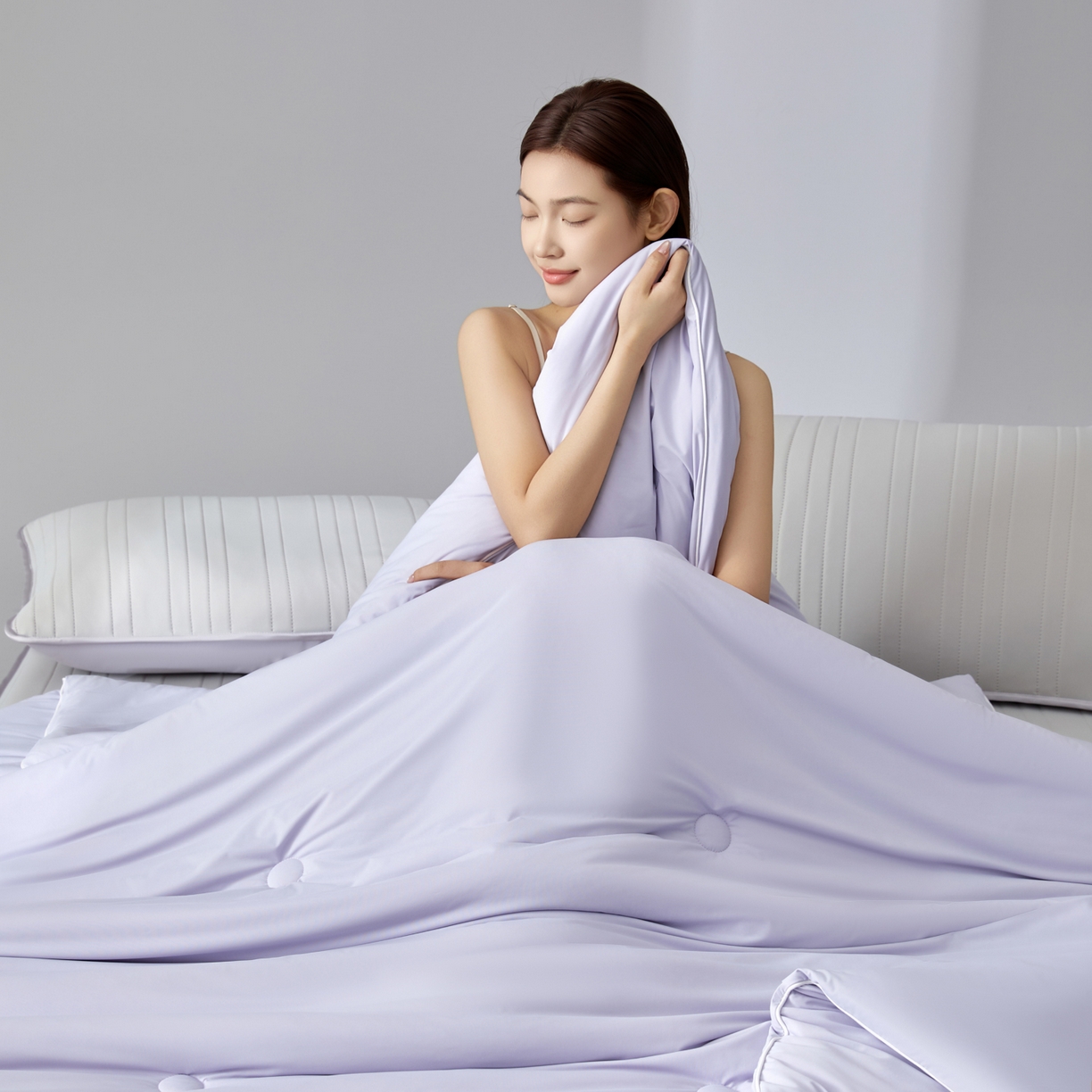 91家纺网 家纺一手货源 找家纺 绒城  2026 真凉感 真锦氨 锦氨凉感夏被四件套 锦纶凉感丝夏凉被 - 冰皮系列 冰皮浅紫