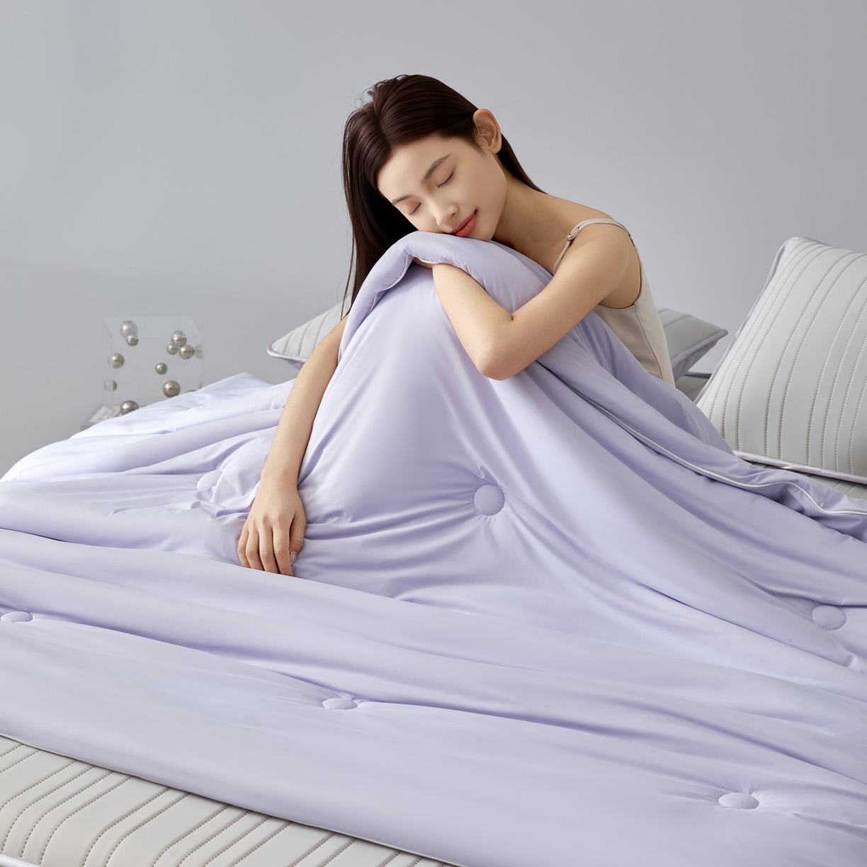 91家纺网 家纺一手货源 找家纺 绒城  2026 真凉感 真锦氨 锦氨凉感夏被四件套 锦纶凉感丝夏凉被 - 冰皮系列 冰皮浅紫