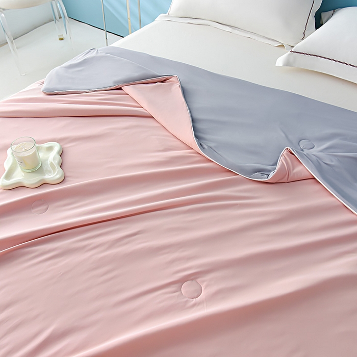 91家纺网 家纺一手货源 找家纺 益多眠 2026新款A类凉感丝羽丝棉夏被夏凉被空调被 桃粉灰