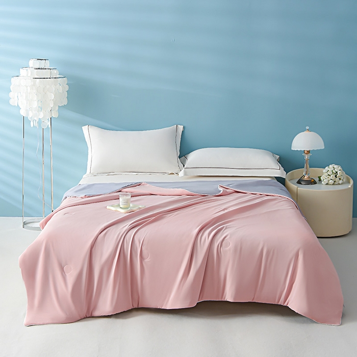 91家纺网 家纺一手货源 找家纺 益多眠 2026新款A类凉感丝羽丝棉夏被夏凉被空调被 桃粉灰