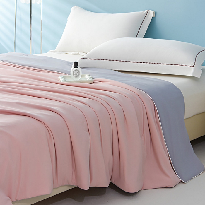 91家纺网 家纺一手货源 找家纺 益多眠 2026新款A类凉感丝羽丝棉夏被夏凉被空调被 桃粉灰