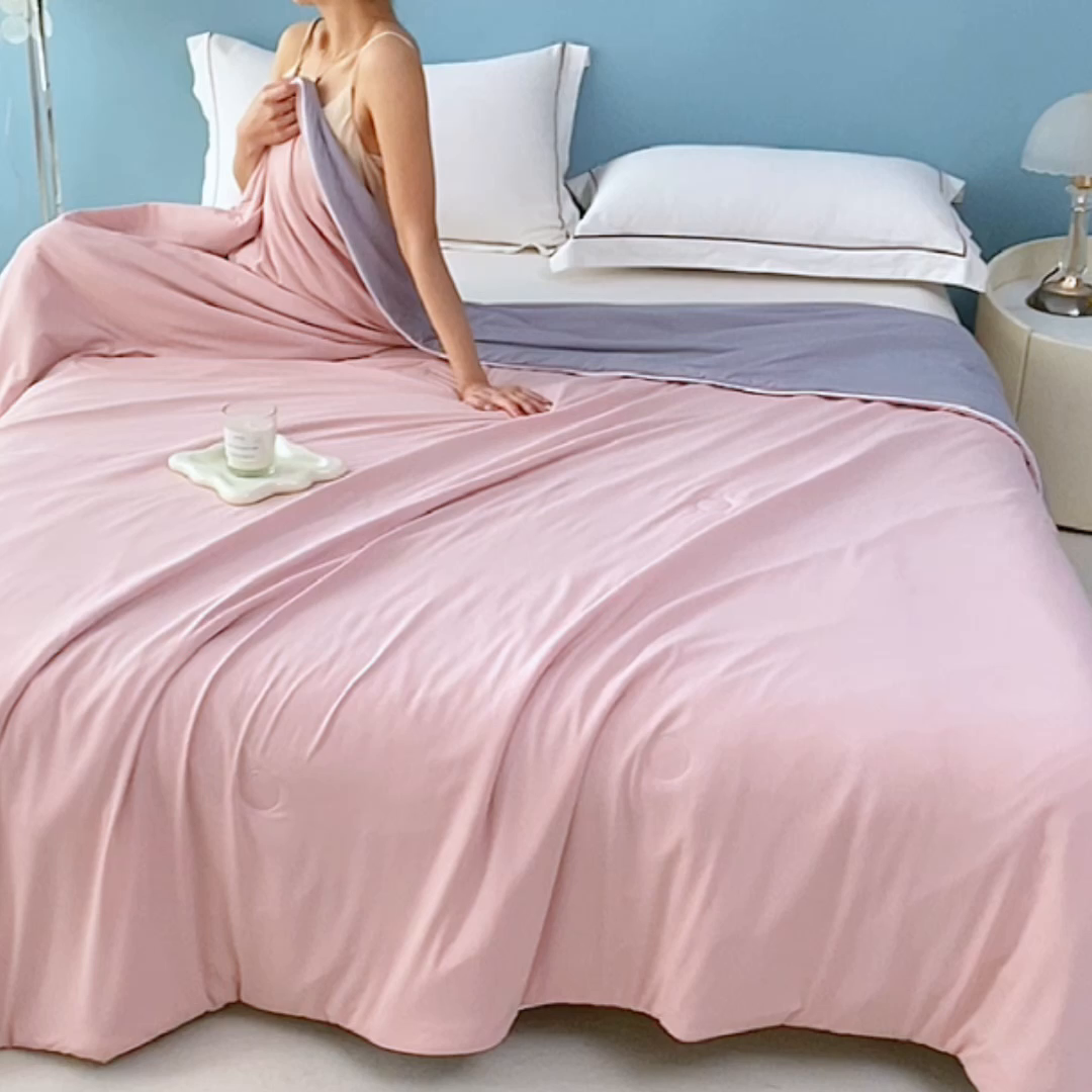 91家纺网 家纺一手货源 找家纺 益多眠 2026新款A类凉感丝羽丝棉夏被夏凉被空调被 桃粉灰