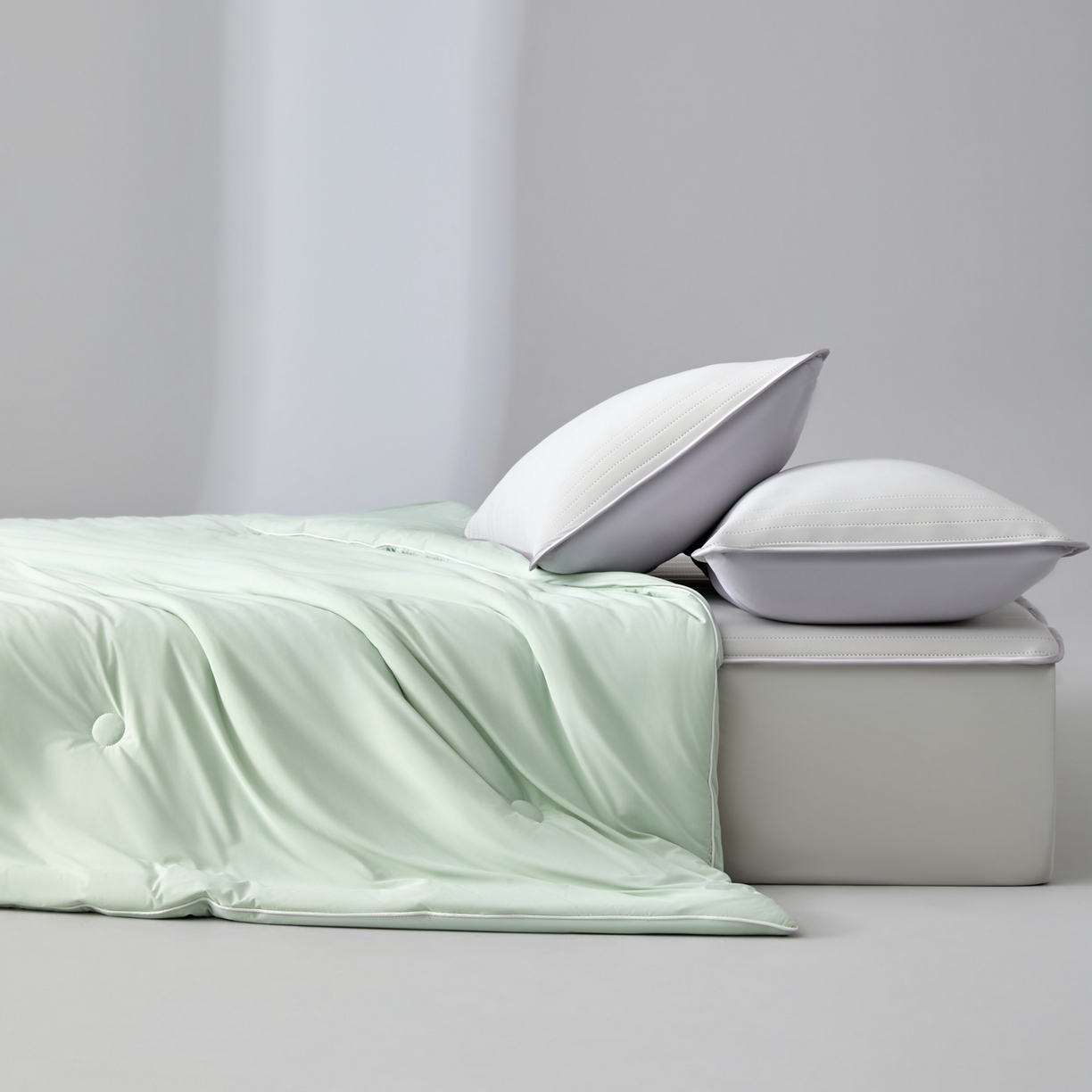 91家纺网 家纺一手货源 找家纺 绒城  2026 真凉感 真锦氨 锦氨凉感夏被四件套 锦纶凉感丝夏凉被 - 冰皮系列 冰皮清凉绿