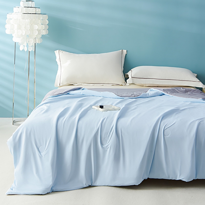 91家纺网 家纺一手货源 找家纺 益多眠 2026新款A类凉感丝羽丝棉夏被夏凉被空调被 天蓝灰