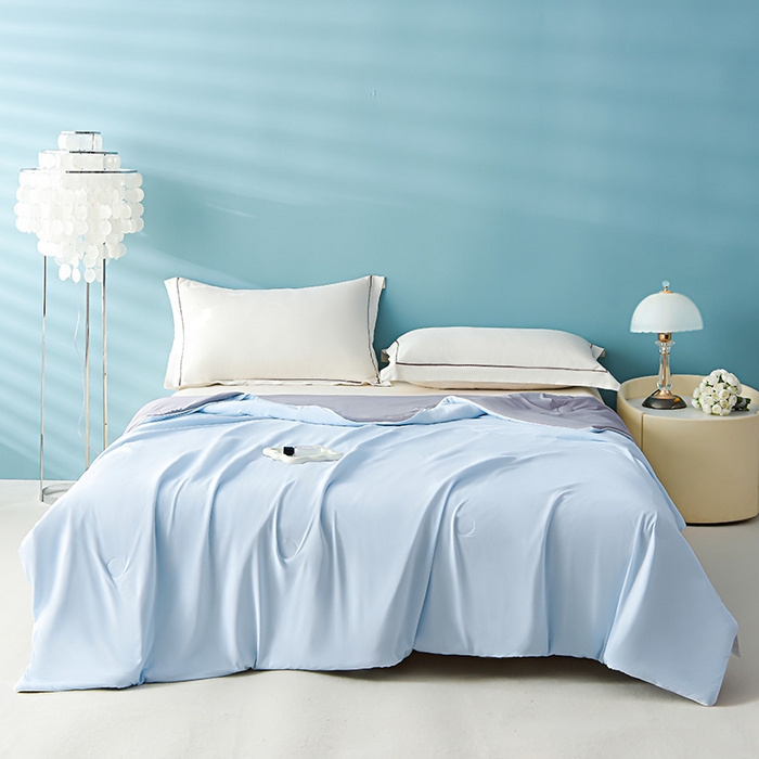 91家纺网 家纺一手货源 找家纺 益多眠 2026新款A类凉感丝羽丝棉夏被夏凉被空调被 天蓝灰