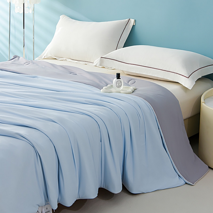 91家纺网 家纺一手货源 找家纺 益多眠 2026新款A类凉感丝羽丝棉夏被夏凉被空调被 天蓝灰