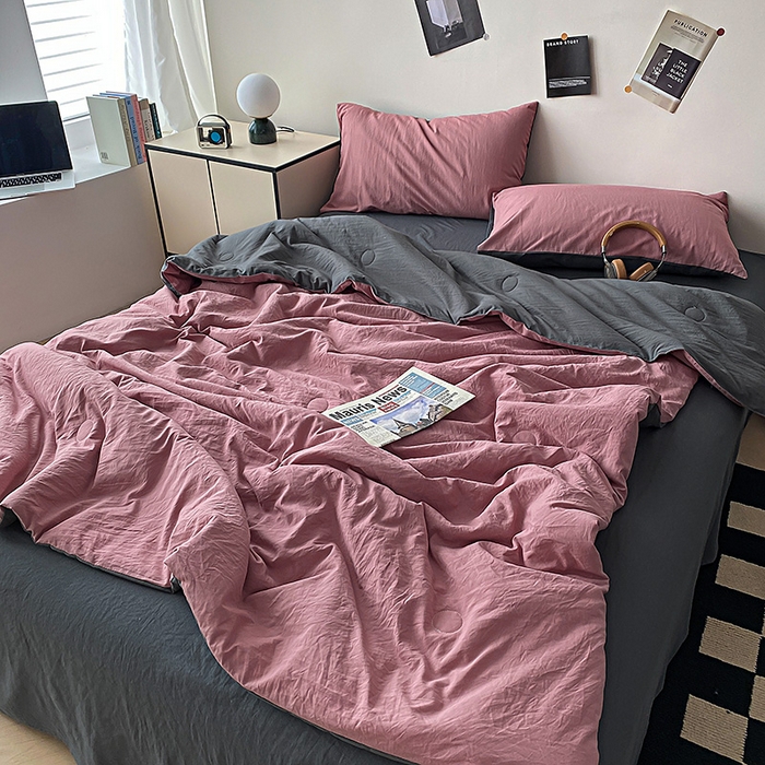 益多眠 2026新款A类云柔水洗棉夏被夏凉被空调被四件套 豆沙+深灰