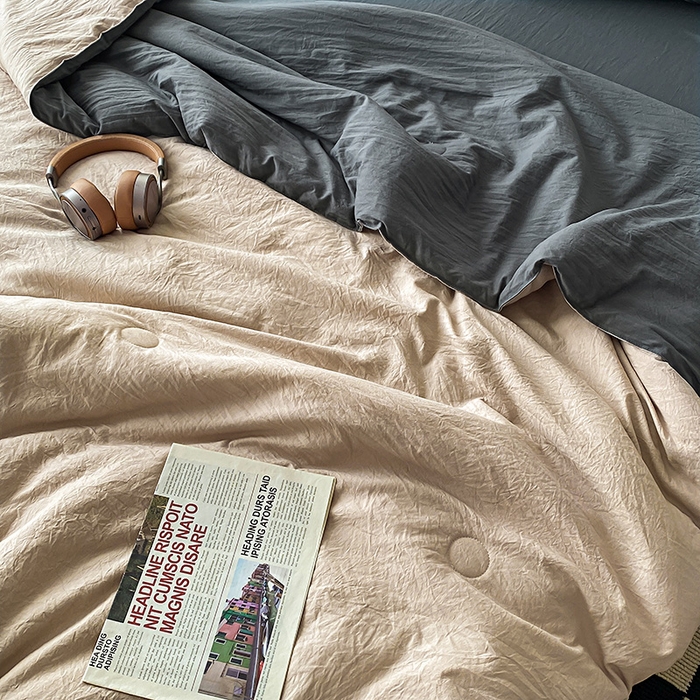 91家纺网 家纺一手货源 找家纺 益多眠 2026新款A类云柔水洗棉夏被夏凉被空调被四件套 奶茶+深灰