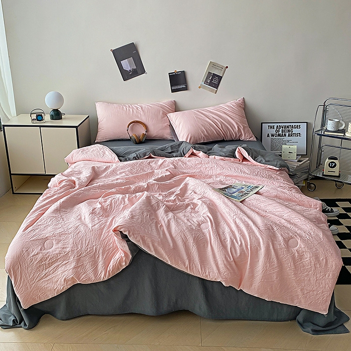 91家纺网 家纺一手货源 找家纺 益多眠 2026新款A类云柔水洗棉夏被夏凉被空调被四件套 少女+深灰