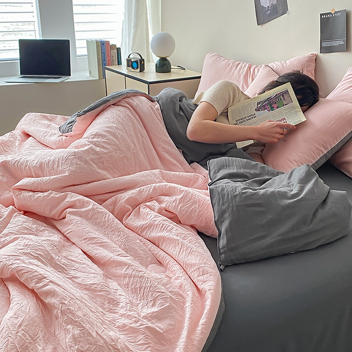 91家纺网 家纺一手货源 找家纺 益多眠 2026新款A类云柔水洗棉夏被夏凉被空调被四件套 少女+深灰