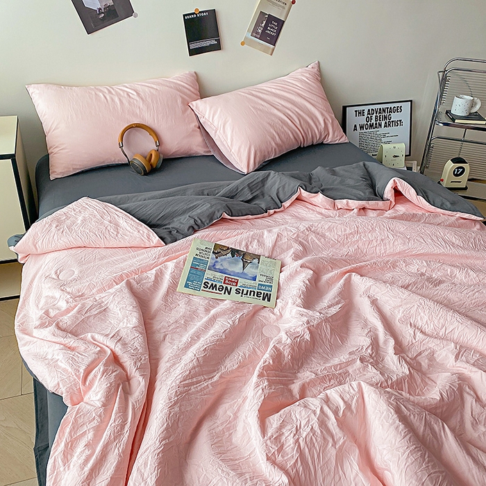 91家纺网 家纺一手货源 找家纺 益多眠 2026新款A类云柔水洗棉夏被夏凉被空调被四件套 少女+深灰