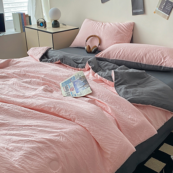 91家纺网 家纺一手货源 找家纺 益多眠 2026新款A类云柔水洗棉夏被夏凉被空调被四件套 少女+深灰