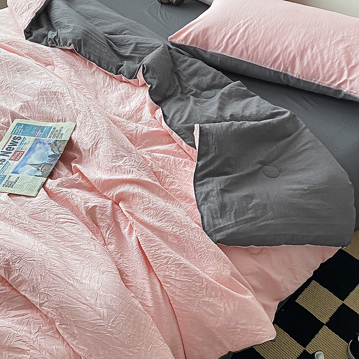 91家纺网 家纺一手货源 找家纺 益多眠 2026新款A类云柔水洗棉夏被夏凉被空调被四件套 少女+深灰