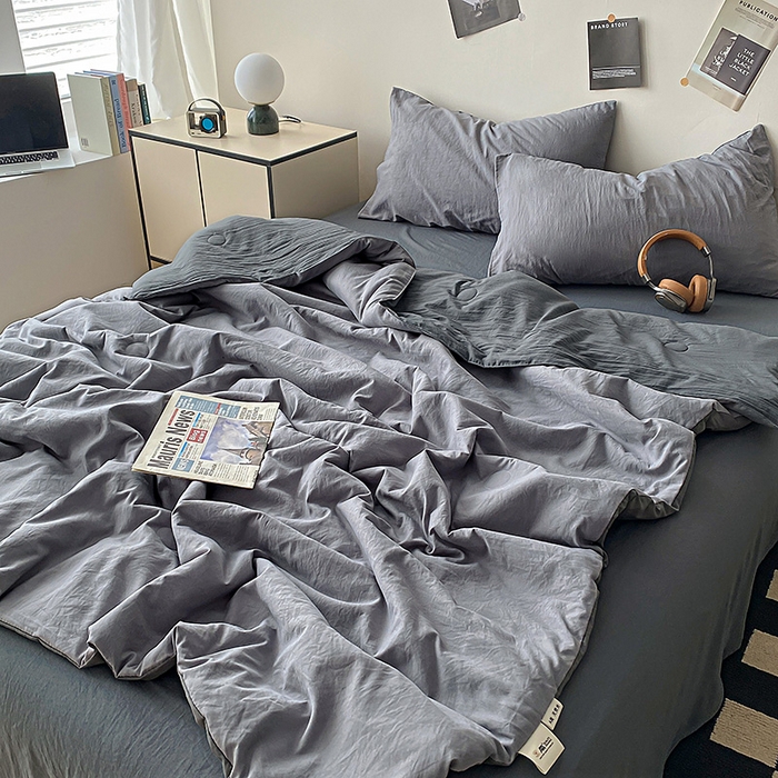 益多眠 2026新款A类云柔水洗棉夏被夏凉被空调被四件套 烟灰+深灰