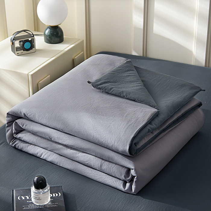 91家纺网 家纺一手货源 找家纺 益多眠 2026新款A类云柔水洗棉夏被夏凉被空调被四件套 烟灰+深灰