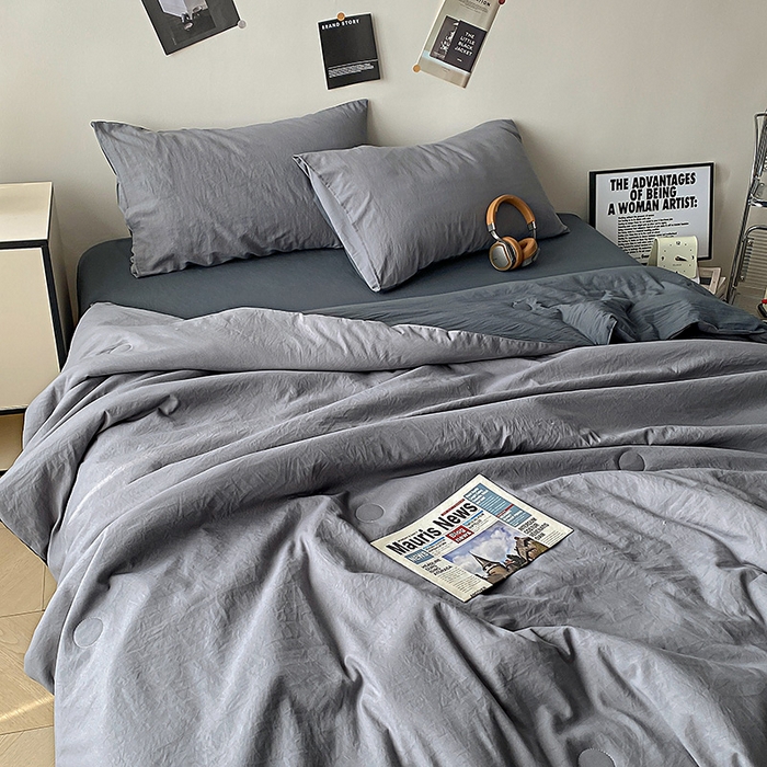 91家纺网 家纺一手货源 找家纺 益多眠 2026新款A类云柔水洗棉夏被夏凉被空调被四件套 烟灰+深灰