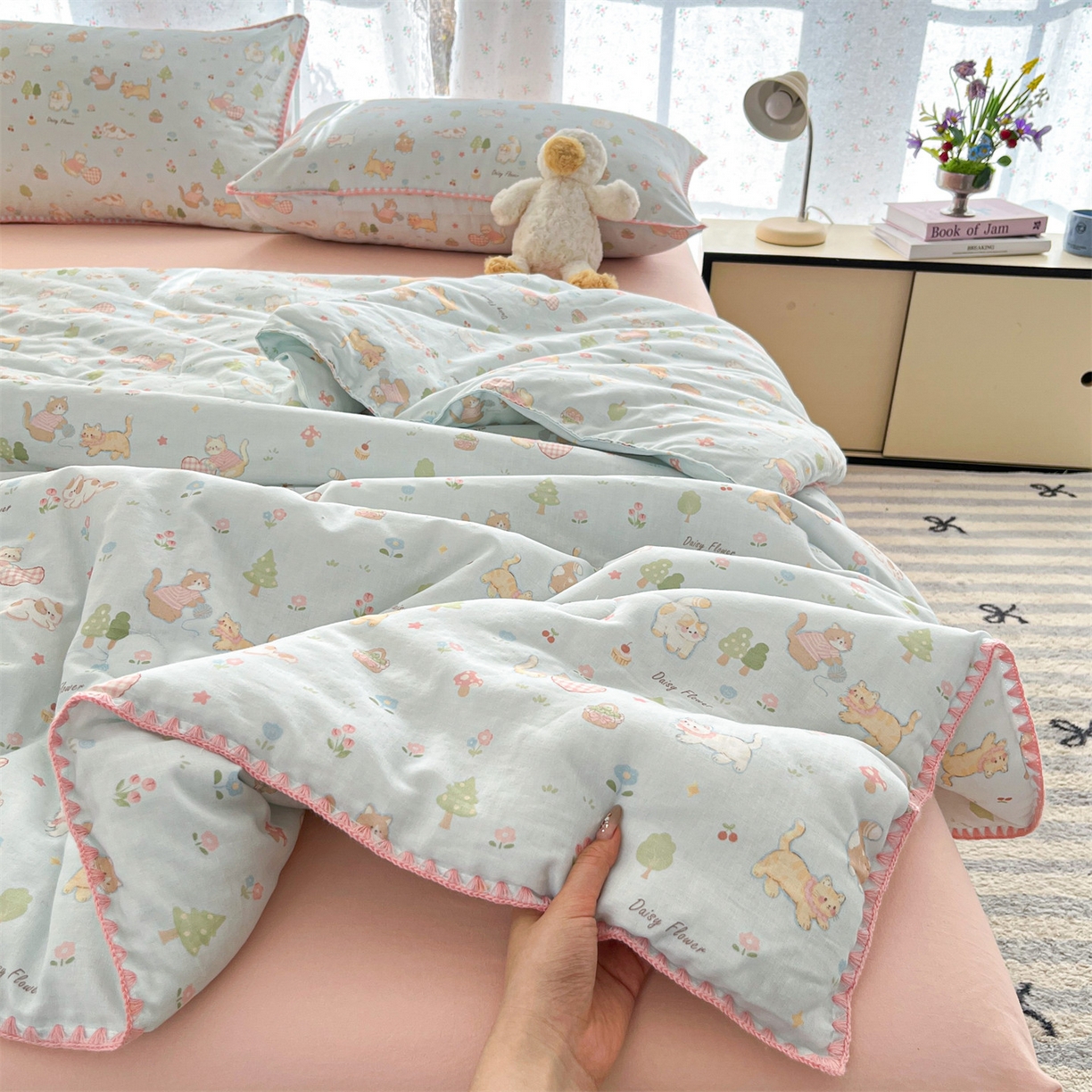 91家纺网 家纺一手货源 找家纺 （总）盛秋家纺 2026新款三角针水洗棉贝壳边印花夏被系列