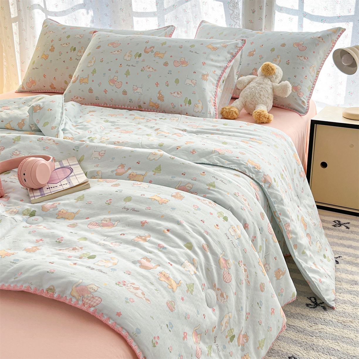 91家纺网 家纺一手货源 找家纺 （总）盛秋家纺 2026新款三角针水洗棉贝壳边印花夏被系列