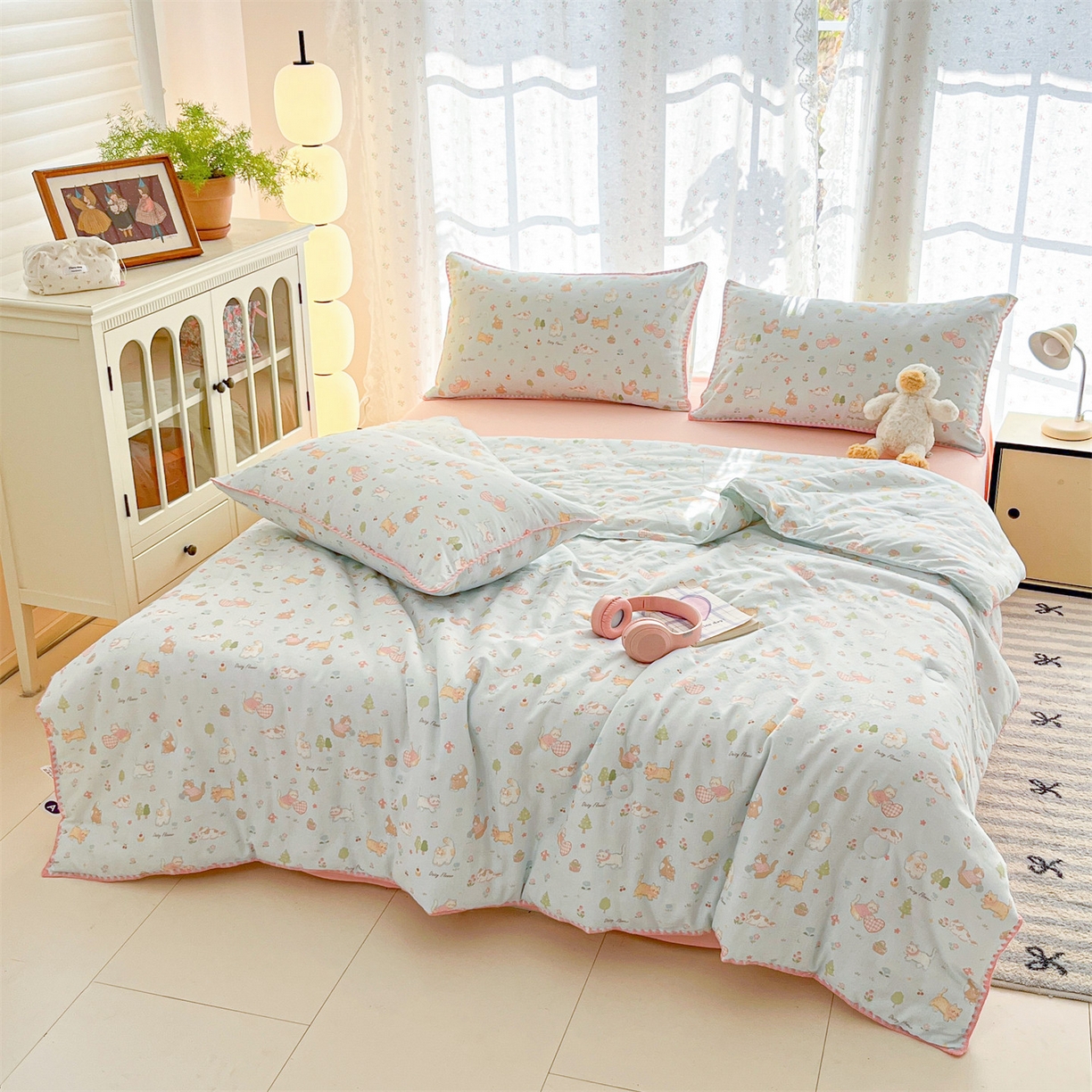 91家纺网 家纺一手货源 找家纺 （总）盛秋家纺 2026新款三角针水洗棉贝壳边印花夏被系列