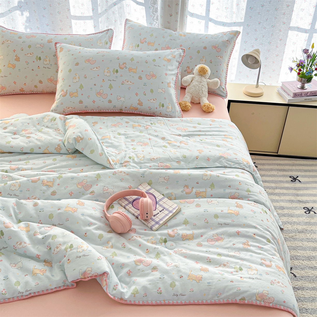 91家纺网 家纺一手货源 找家纺 （总）盛秋家纺 2026新款三角针水洗棉贝壳边印花夏被系列