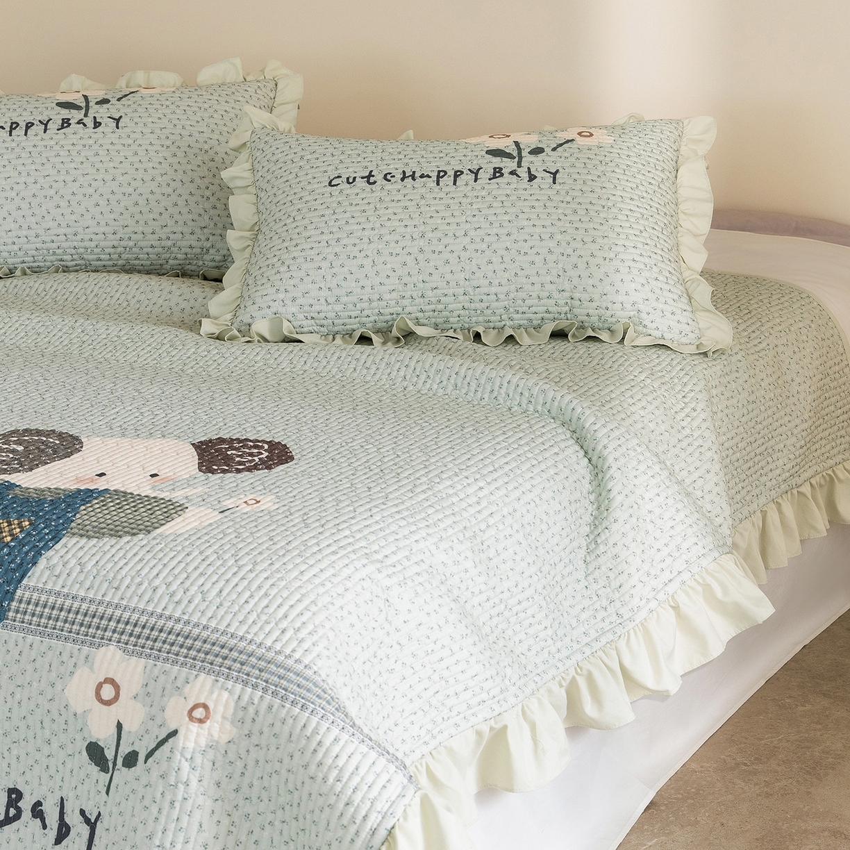 91家纺网 家纺一手货源 找家纺 立奥被业 2026新品古法水洗棉夏被仿棉大版床盖防棉大版夏被 小象绿