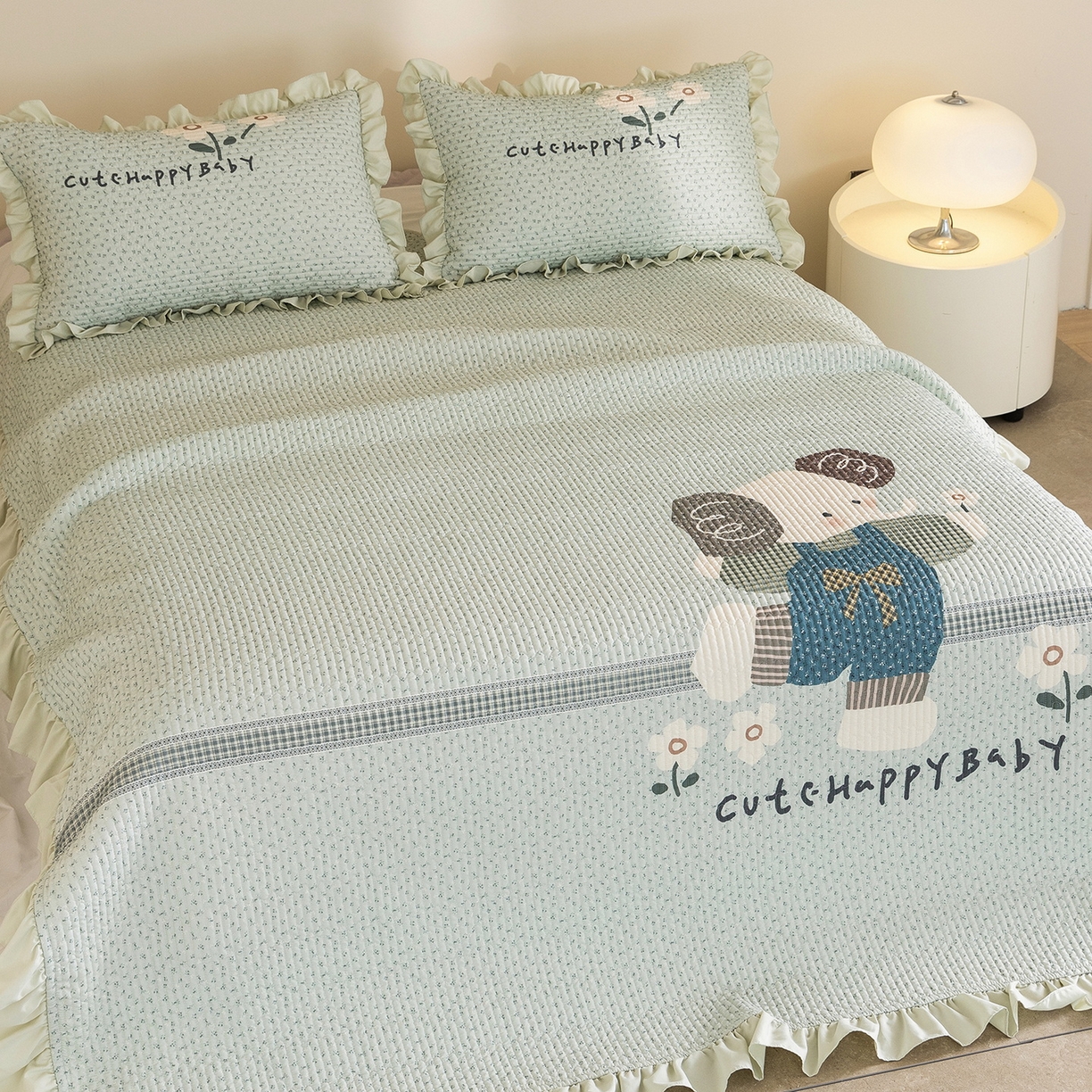 91家纺网 家纺一手货源 找家纺 立奥被业 2026新品古法水洗棉夏被仿棉大版床盖防棉大版夏被 小象绿