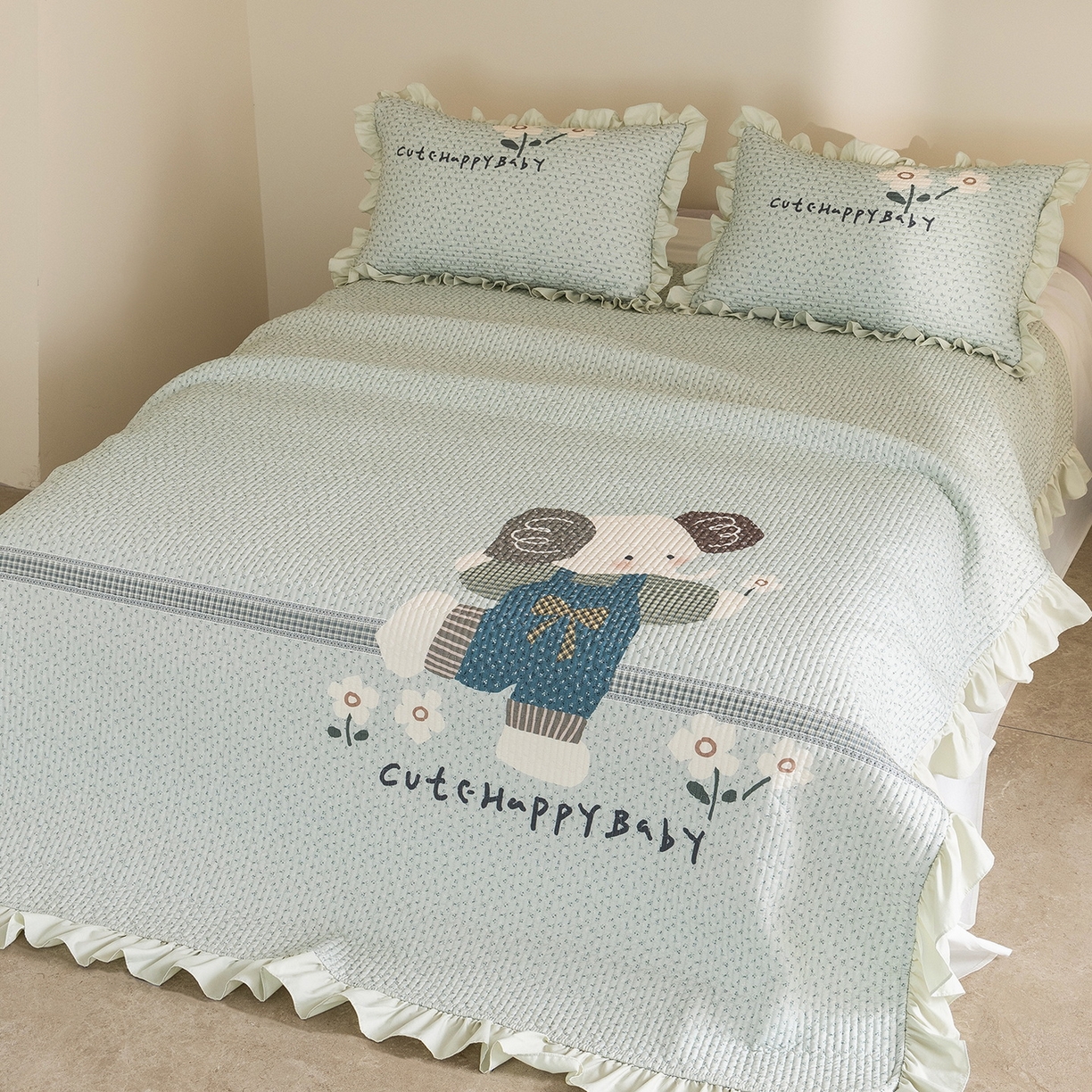 91家纺网 家纺一手货源 找家纺 立奥被业 2026新品古法水洗棉夏被仿棉大版床盖防棉大版夏被 小象绿