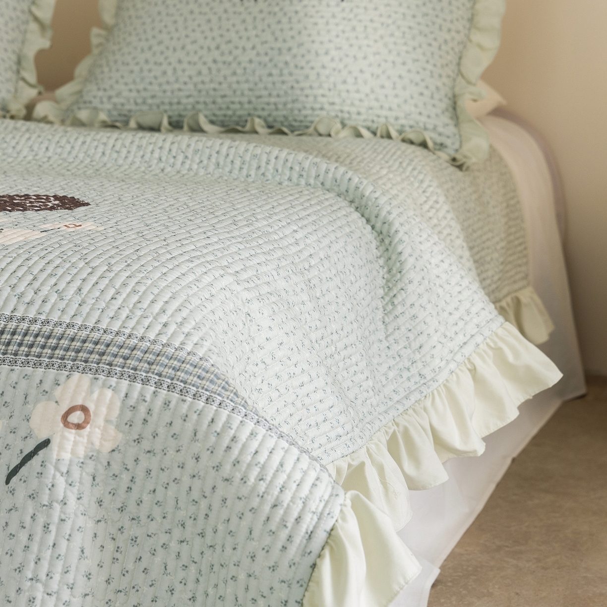 91家纺网 家纺一手货源 找家纺 立奥被业 2026新品古法水洗棉夏被仿棉大版床盖防棉大版夏被 小象绿