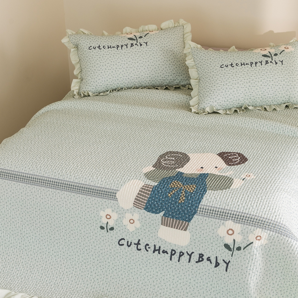 91家纺网 家纺一手货源 找家纺 立奥被业 2026新品古法水洗棉夏被仿棉大版床盖防棉大版夏被 小象绿