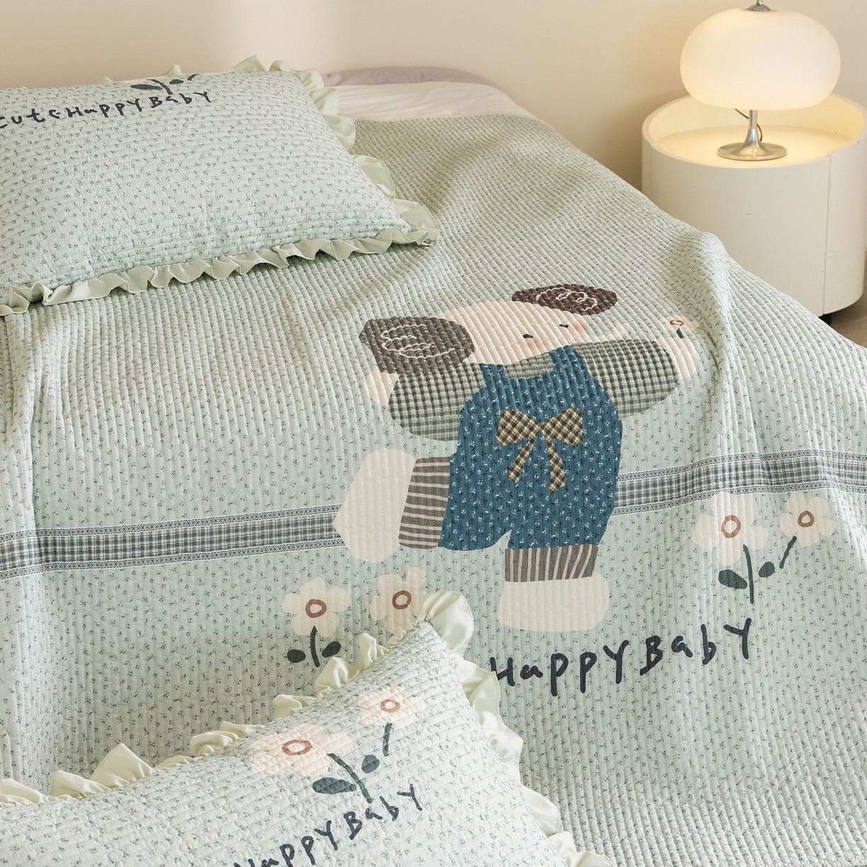 91家纺网 家纺一手货源 找家纺 立奥被业 2026新品古法水洗棉夏被仿棉大版床盖防棉大版夏被 小象绿