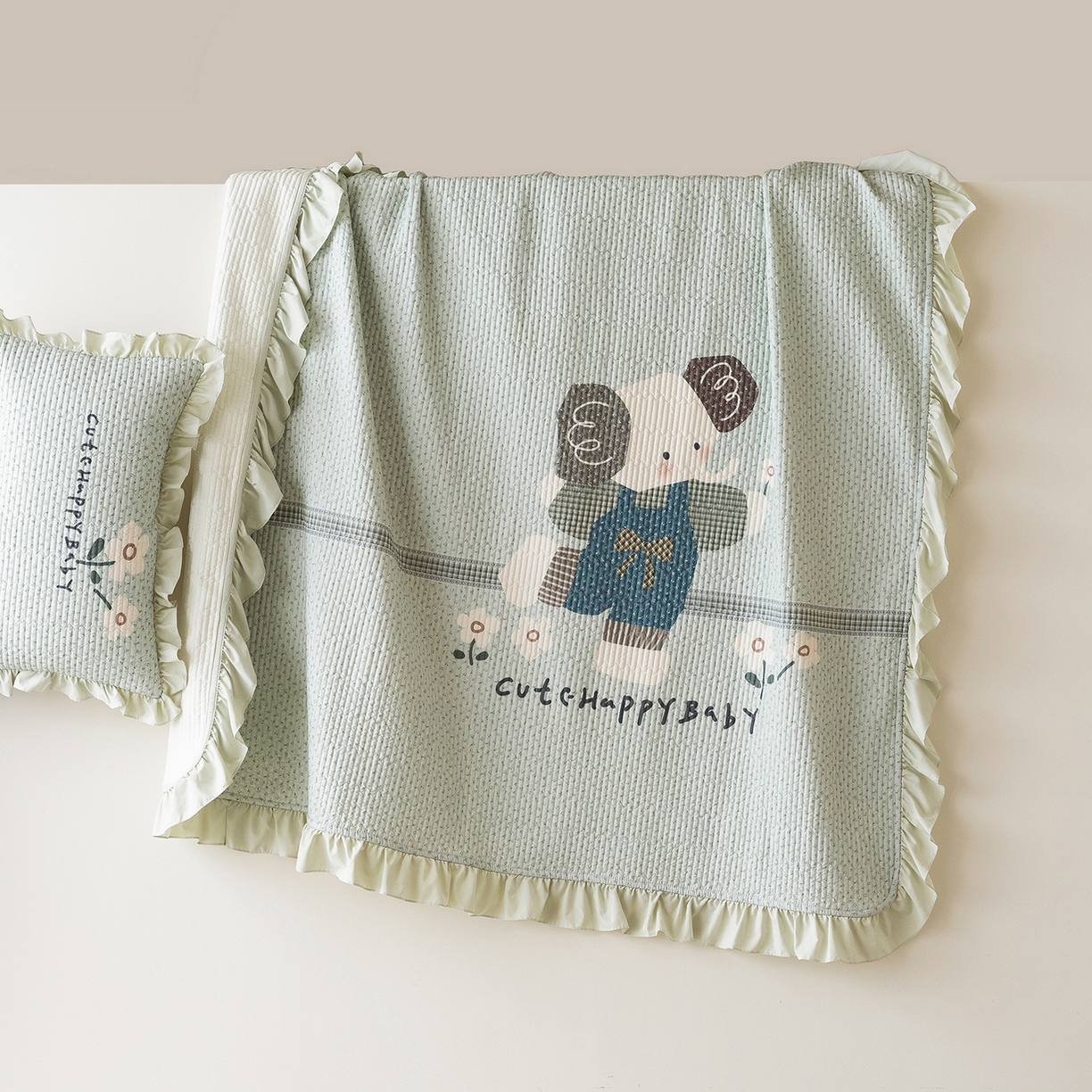 立奥被业 2026新品古法水洗棉夏被仿棉大版床盖防棉大版夏被 小象绿