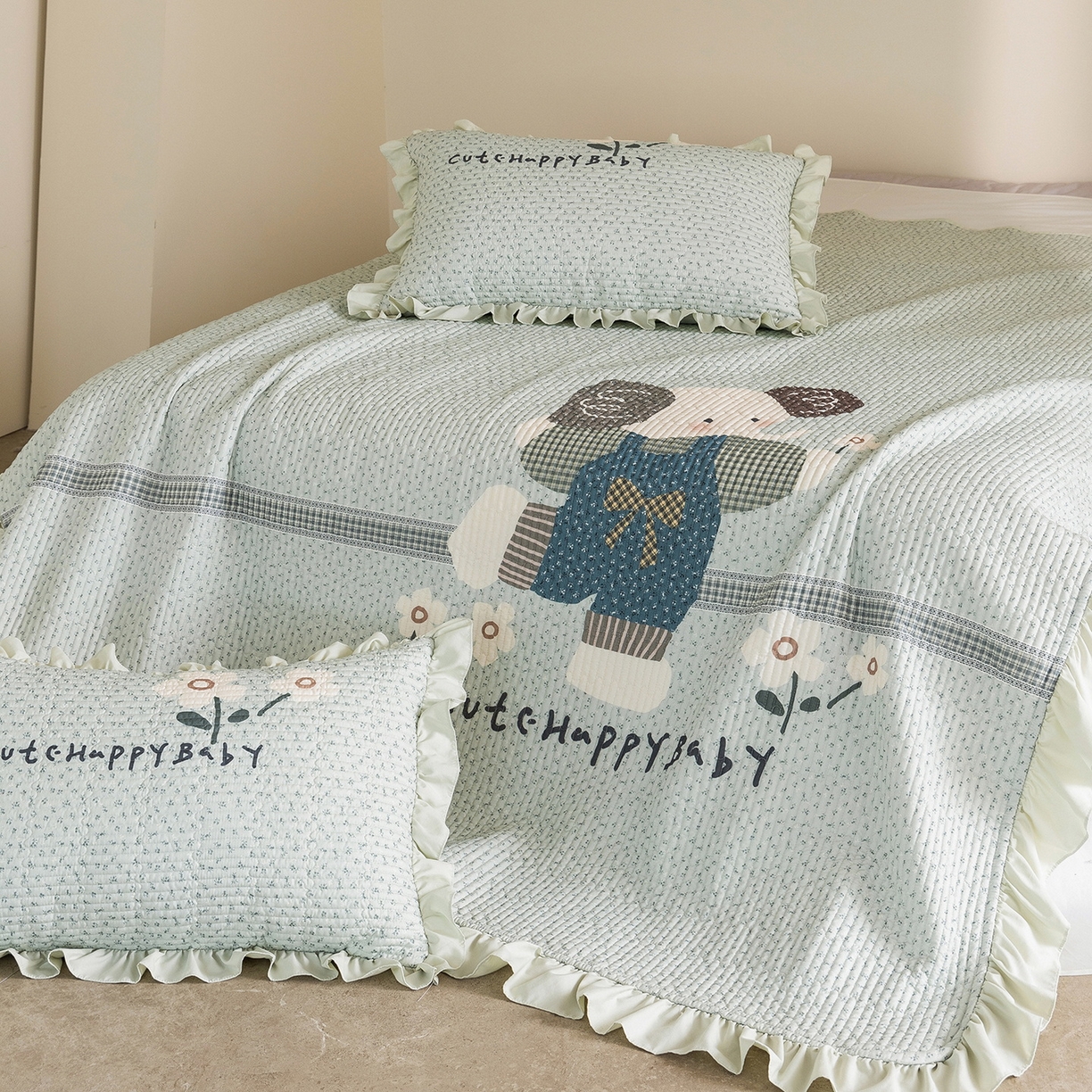 91家纺网 家纺一手货源 找家纺 立奥被业 2026新品古法水洗棉夏被仿棉大版床盖防棉大版夏被 小象绿