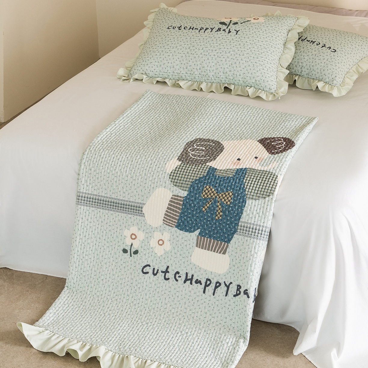 91家纺网 家纺一手货源 找家纺 立奥被业 2026新品古法水洗棉夏被仿棉大版床盖防棉大版夏被 小象绿