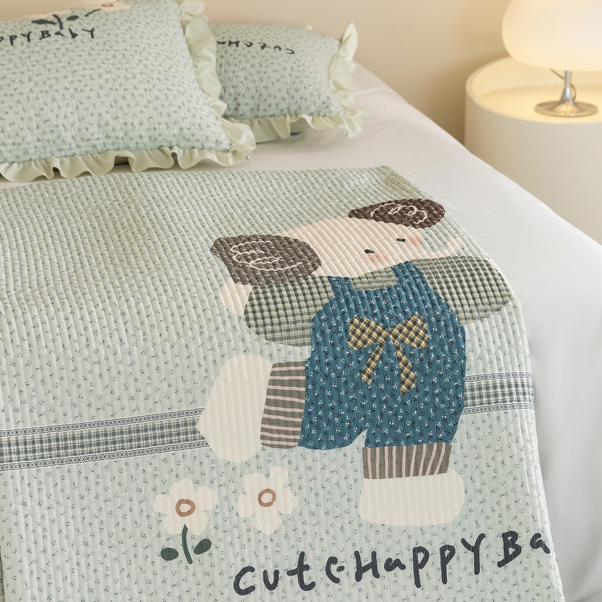 91家纺网 家纺一手货源 找家纺 立奥被业 2026新品古法水洗棉夏被仿棉大版床盖防棉大版夏被 小象绿