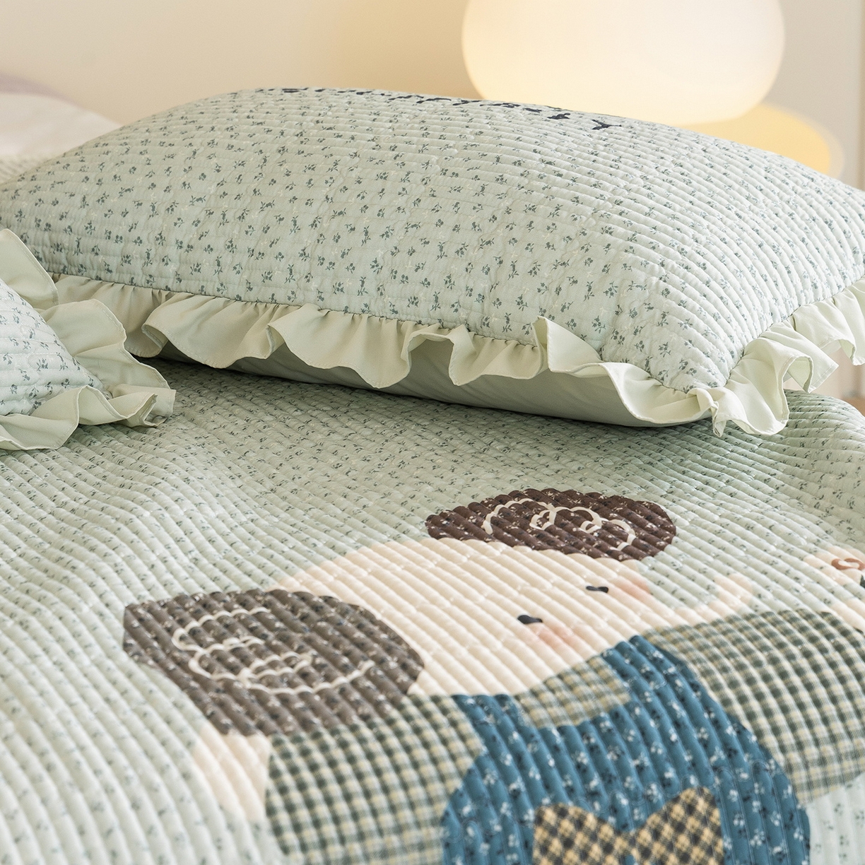 91家纺网 家纺一手货源 找家纺 立奥被业 2026新品古法水洗棉夏被仿棉大版床盖防棉大版夏被 小象绿