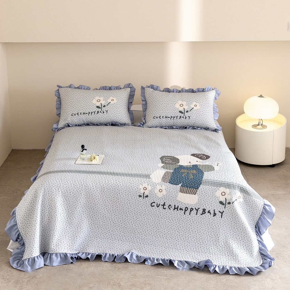 91家纺网 家纺一手货源 找家纺 立奥被业 2026新品古法水洗棉夏被仿棉大版床盖防棉大版夏被 小象蓝