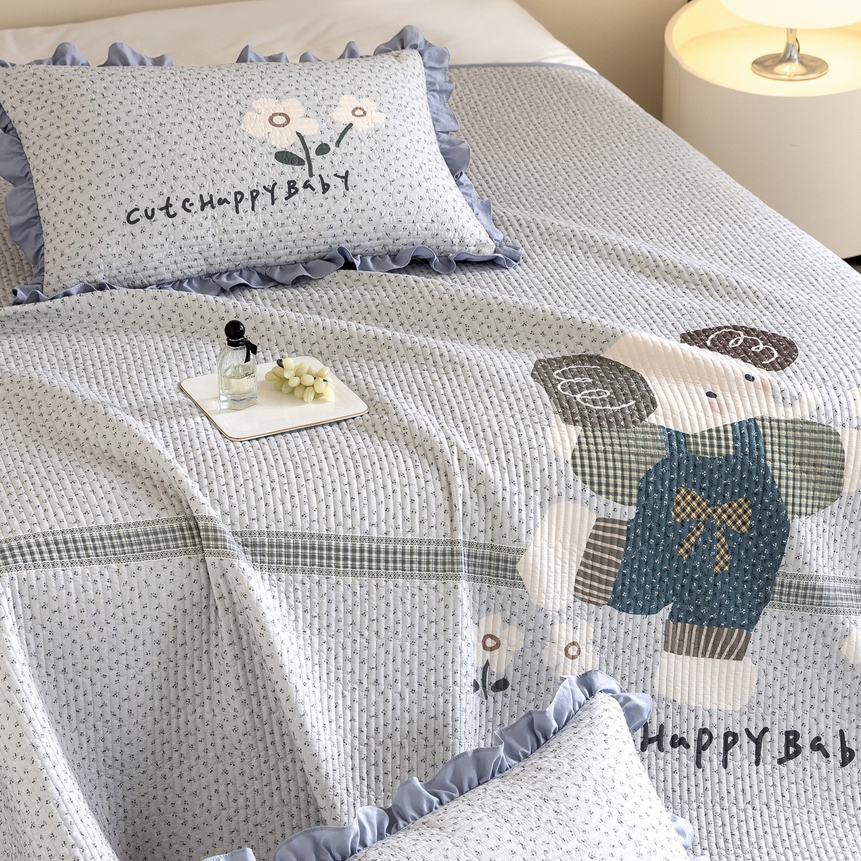 91家纺网 家纺一手货源 找家纺 立奥被业 2026新品古法水洗棉夏被仿棉大版床盖防棉大版夏被 小象蓝