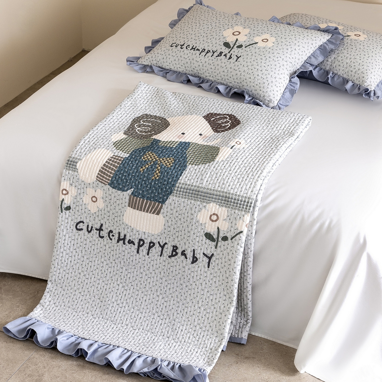 91家纺网 家纺一手货源 找家纺 立奥被业 2026新品古法水洗棉夏被仿棉大版床盖防棉大版夏被 小象蓝