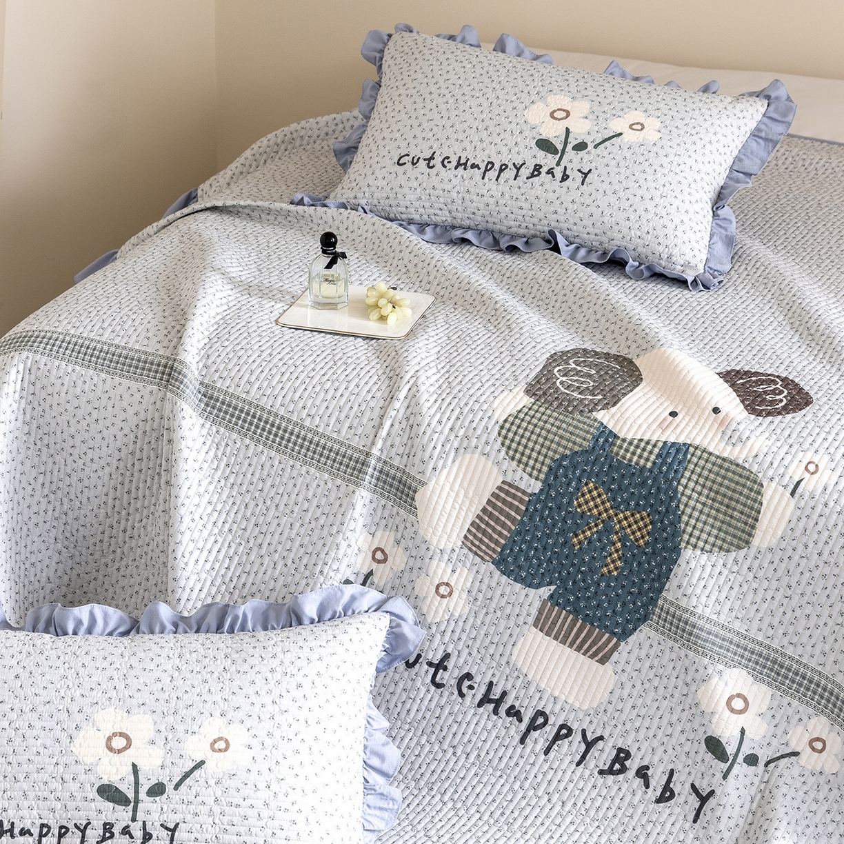 91家纺网 家纺一手货源 找家纺 立奥被业 2026新品古法水洗棉夏被仿棉大版床盖防棉大版夏被 小象蓝