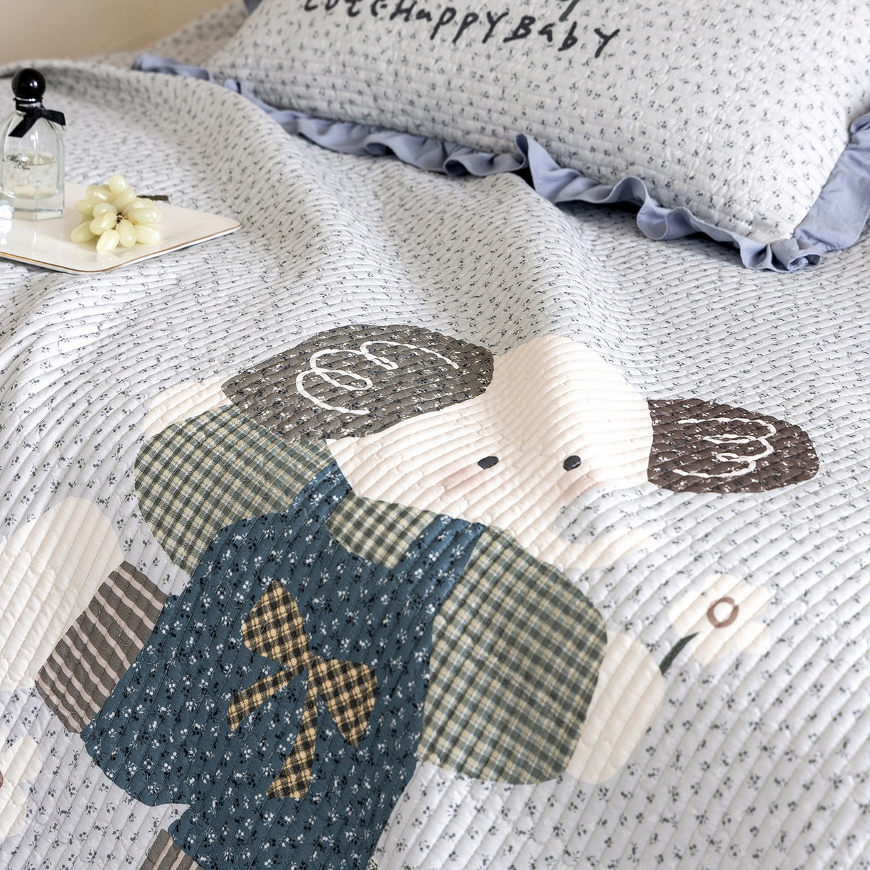 91家纺网 家纺一手货源 找家纺 立奥被业 2026新品古法水洗棉夏被仿棉大版床盖防棉大版夏被 小象蓝