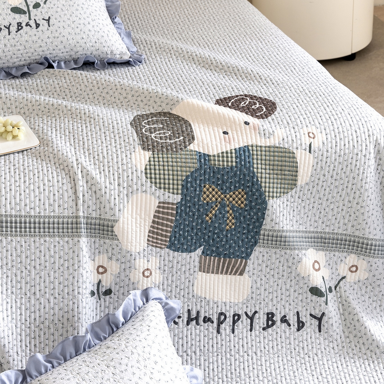 91家纺网 家纺一手货源 找家纺 立奥被业 2026新品古法水洗棉夏被仿棉大版床盖防棉大版夏被 小象蓝