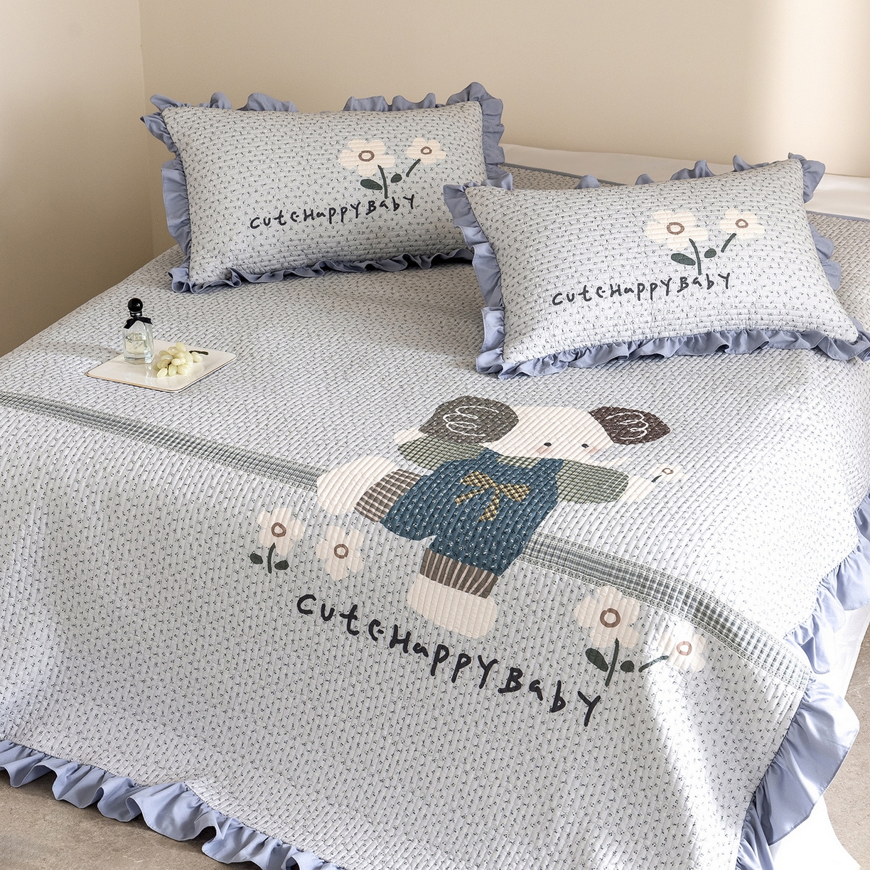 91家纺网 家纺一手货源 找家纺 立奥被业 2026新品古法水洗棉夏被仿棉大版床盖防棉大版夏被 小象蓝